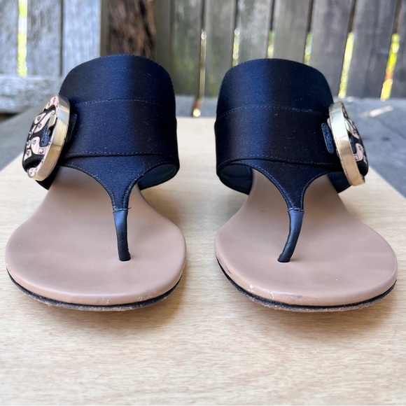 Rene Caovilla Satin Crystal & Wood Embellished Thong Sandal Heels Sz 37.5 Italy - Picture 5 of 16